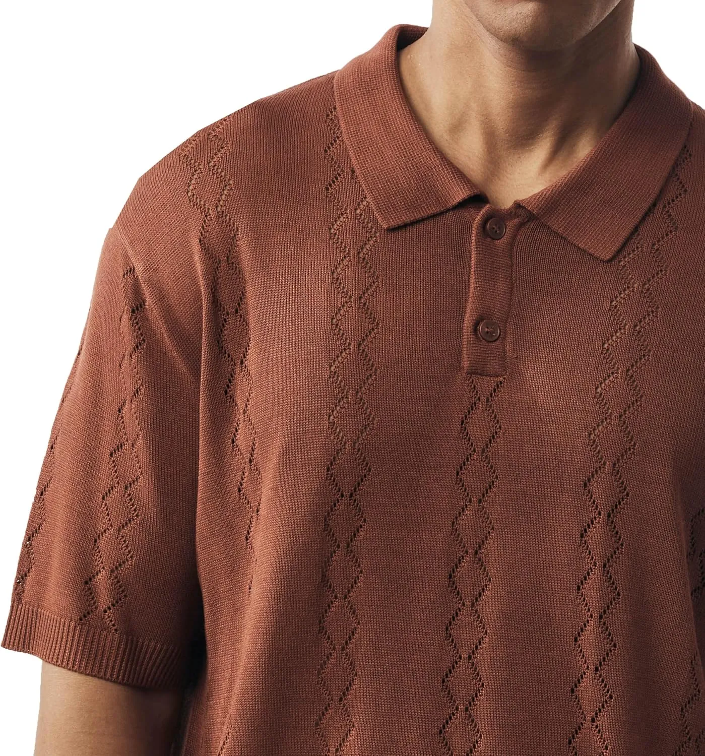 Mens Short Sleeve Knit Sports Shirt - Modern Polo Vintage Classics: Solid Cable Twist Jacquard Pattern