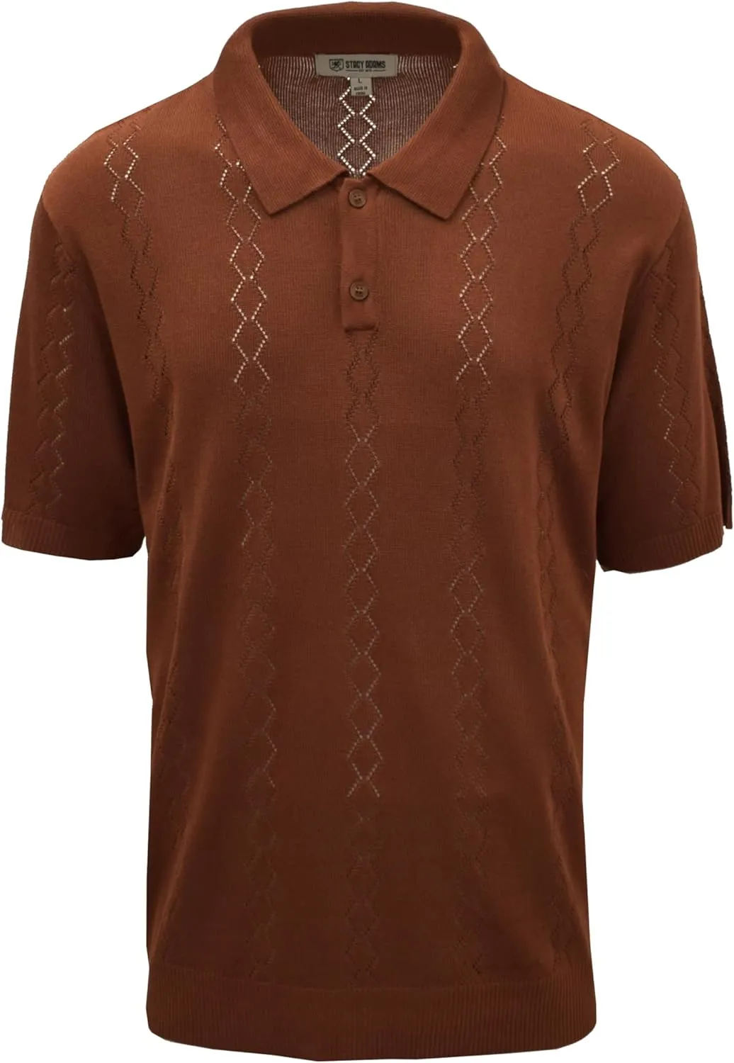 Mens Short Sleeve Knit Sports Shirt - Modern Polo Vintage Classics: Solid Cable Twist Jacquard Pattern