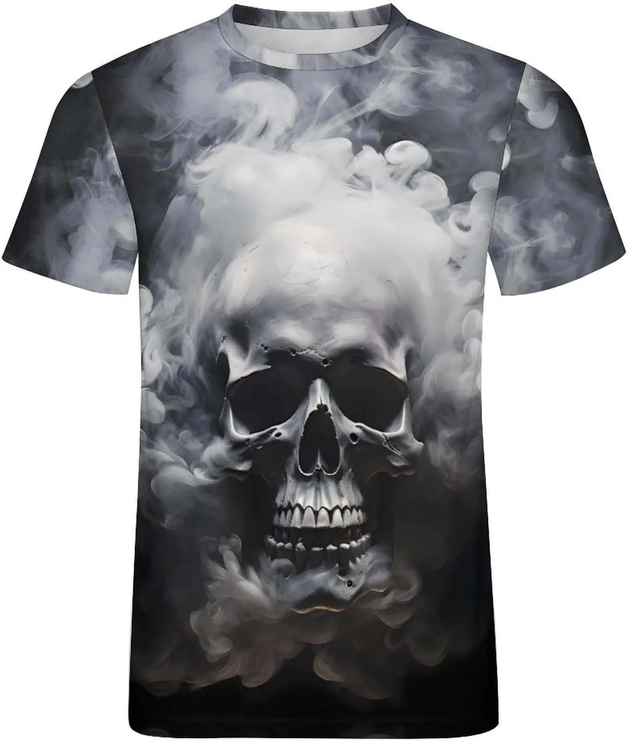 Mens Skull T-Shirts Slim Fit Qucik Dry Short Sleeve 3D Skull Graphic Print Summer Streetwear Tees