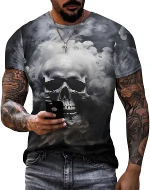 Mens Skull T-Shirts Slim Fit Qucik Dry Short Sleeve 3D Skull Graphic Print Summer Streetwear Tees