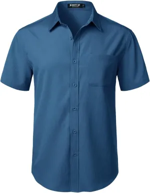 Men's Stretch Wrinkle Free Short Sleeve Texture Shirt Summer Lightweight Button Down Shirts for Beach Vacation