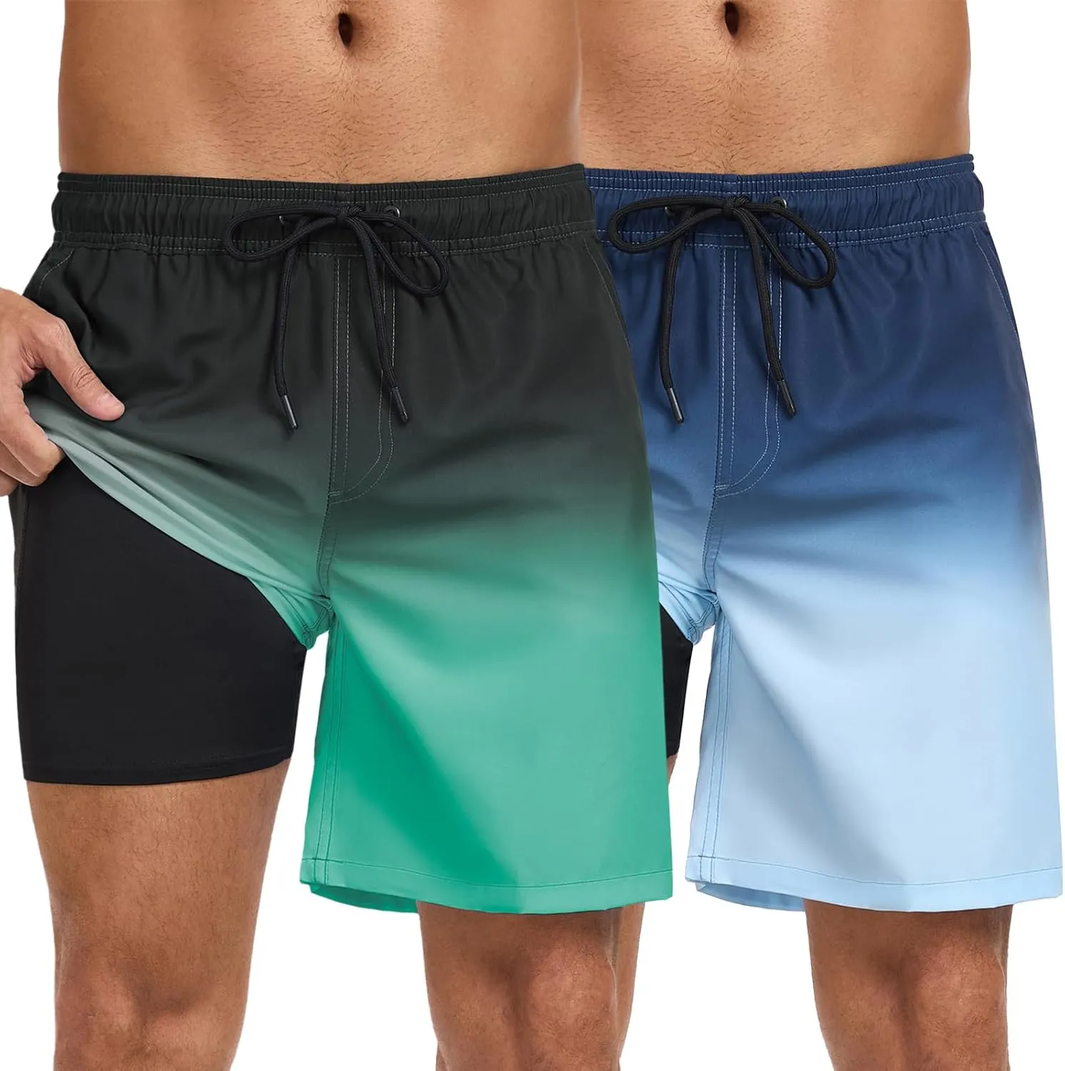 Mens Swim Trunks with Compression Liner 7 Inch Swim Shorts 2 in 1 Quick Dry Board Shorts Beach Wear