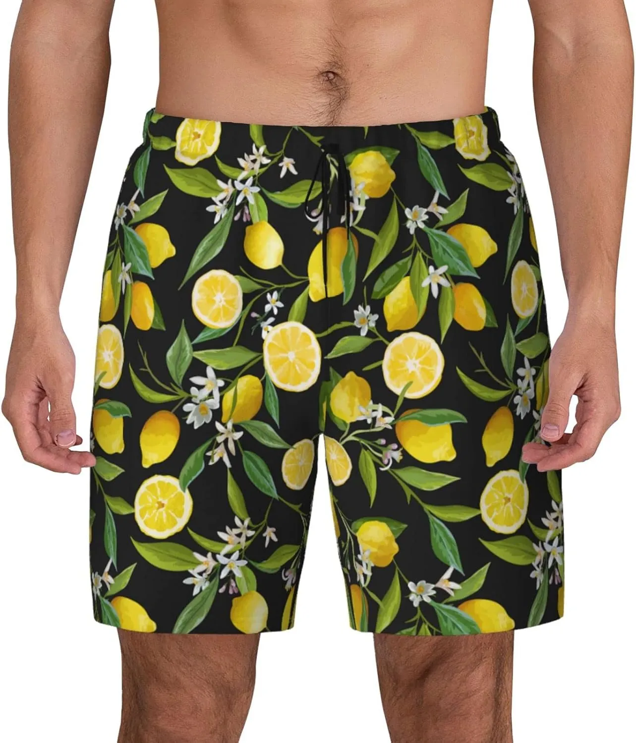 Mens Swim Trunks with Compression Liner Quick Dry Bathing Suit Stretch Swimwear Music Notes Board Shorts Beach Shorts