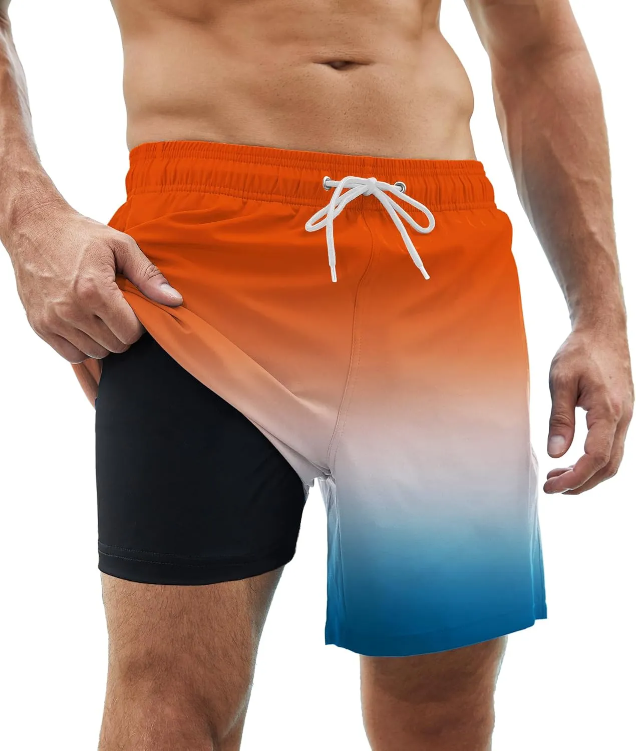 Mens Swim Trunks with Compression Liner Quick Dry Swim Shorts Bathing Suit Swimsear 2 in 1 Beach Board Shorts