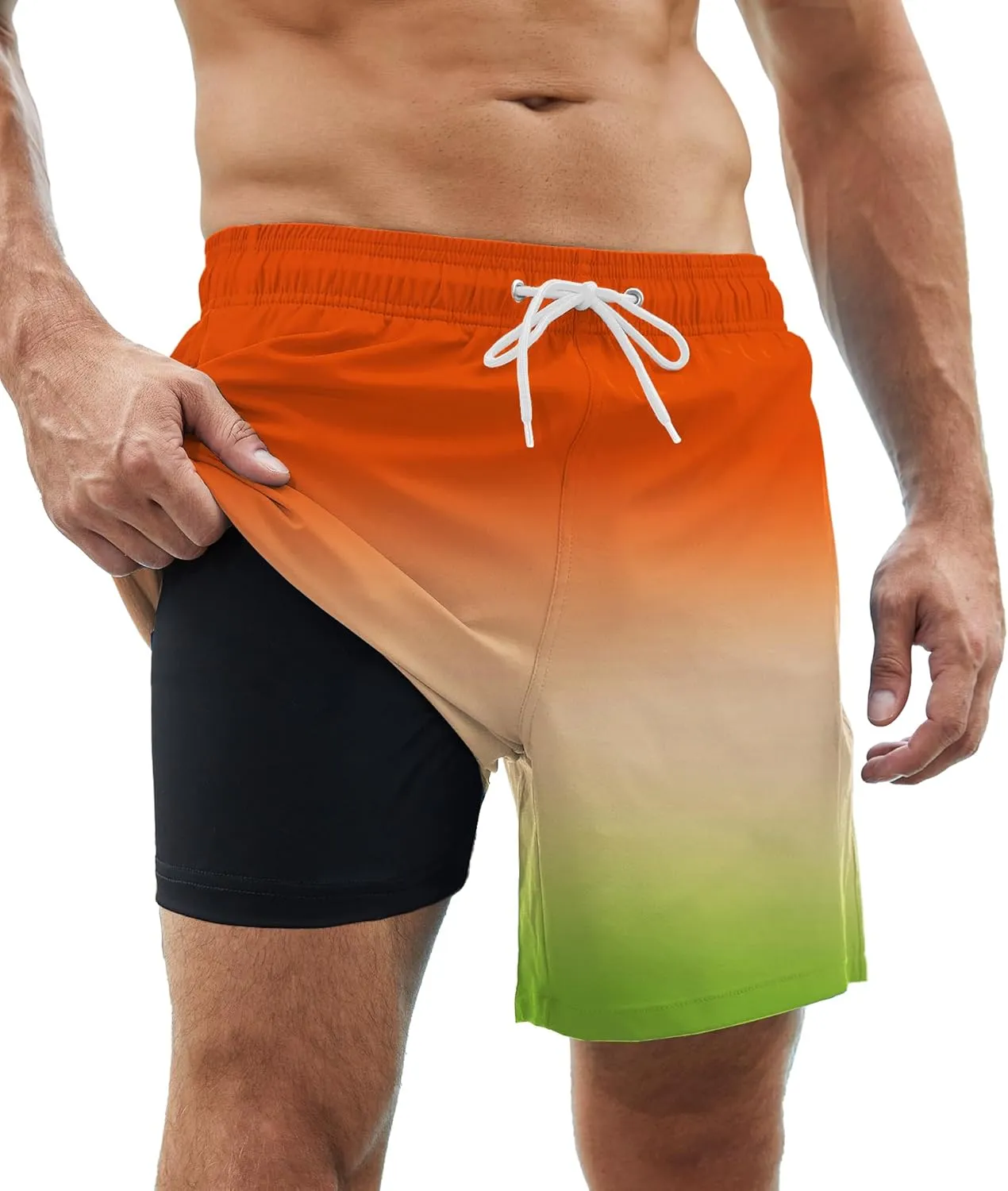 Mens Swim Trunks with Compression Liner Quick Dry Swim Shorts Bathing Suit Swimsear 2 in 1 Beach Board Shorts