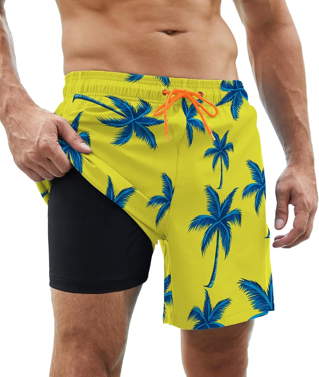 Mens Swim Trunks with Compression Liner Quick Dry Swim Shorts Bathing Suit Swimsear 2 in 1 Beach Board Shorts