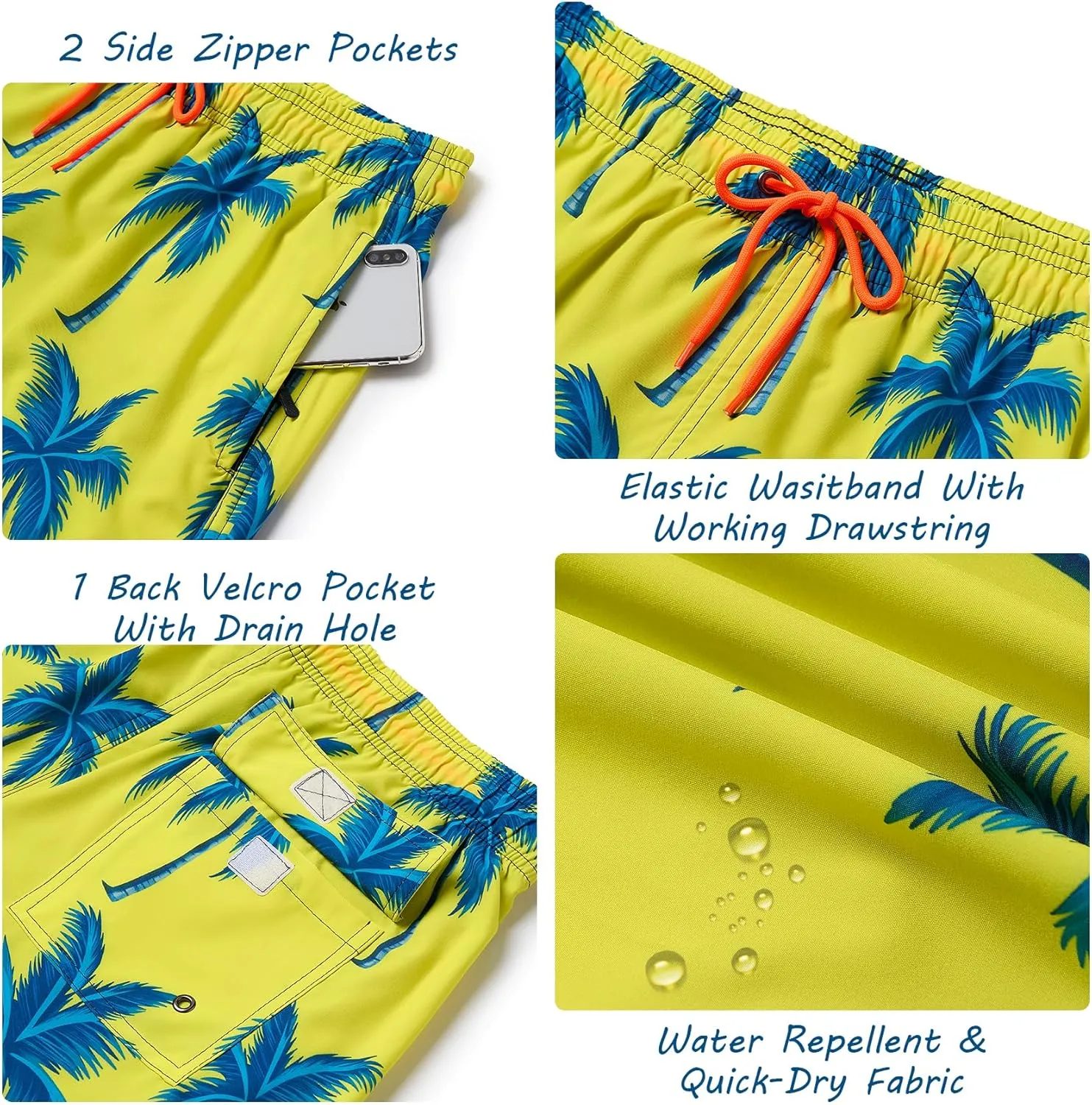 Mens Swim Trunks with Compression Liner Quick Dry Swim Shorts Bathing Suit Swimsear 2 in 1 Beach Board Shorts