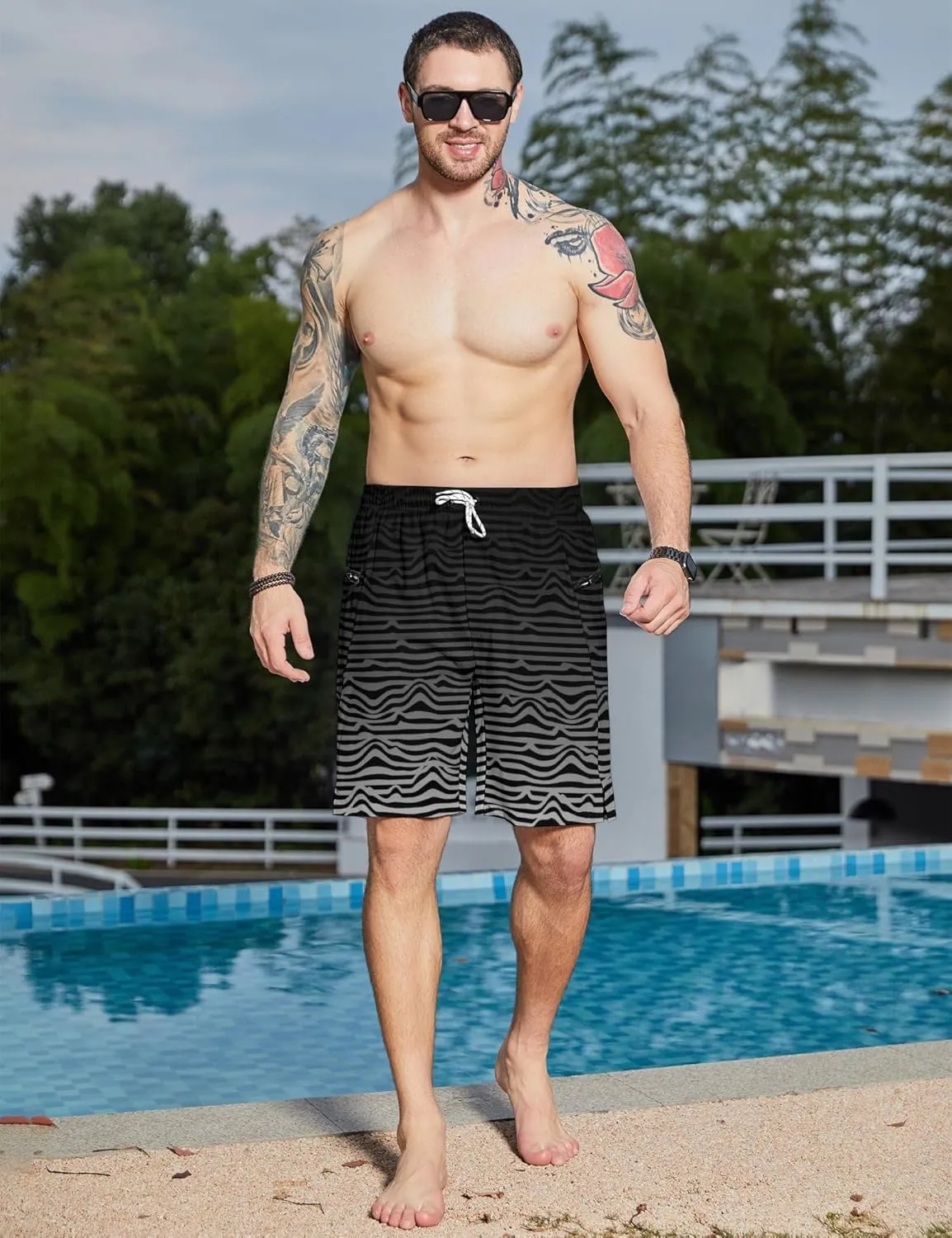 Men's Swim Trunks with Compression Liner Swim Shorts Board Shorts 9 Inch Quick Dry Bathing Suit with Zipper Pockets