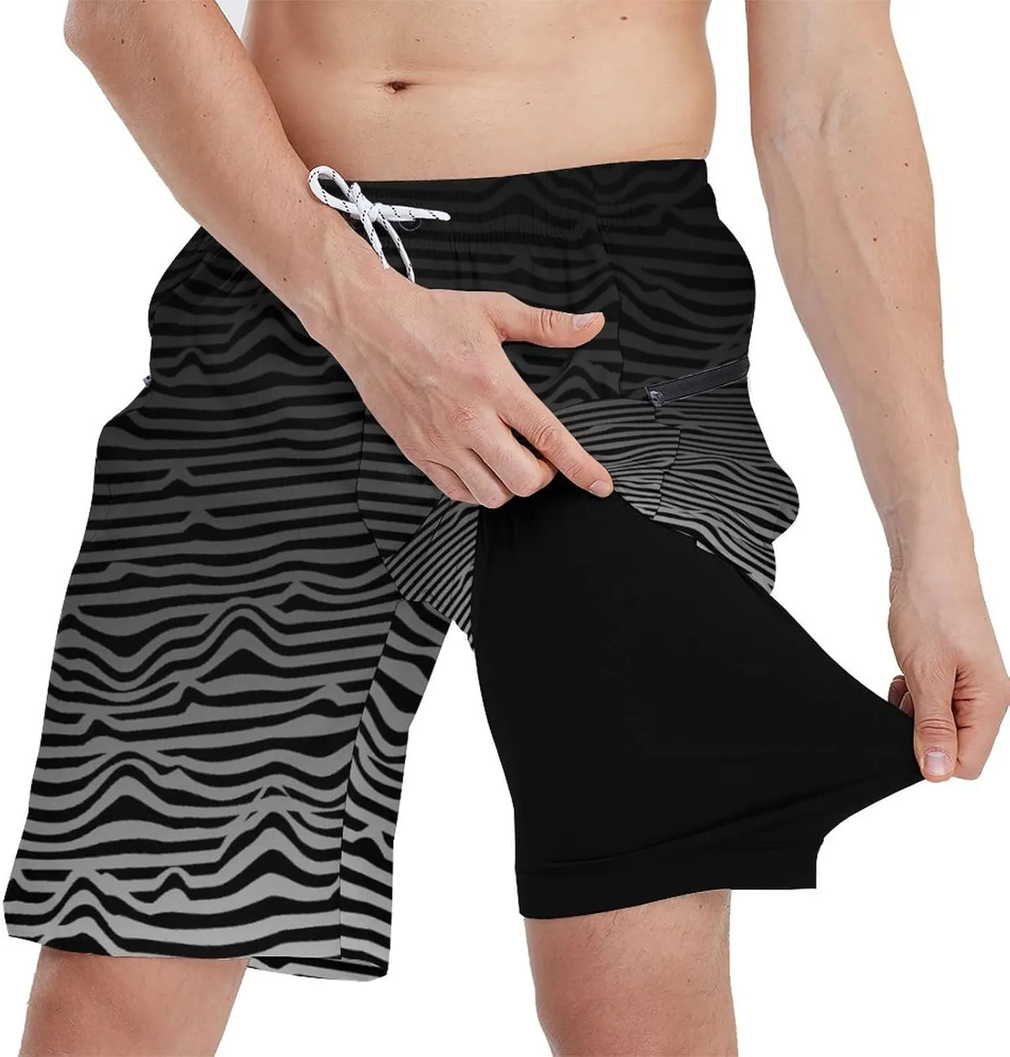 Men's Swim Trunks with Compression Liner Swim Shorts Board Shorts 9 Inch Quick Dry Bathing Suit with Zipper Pockets