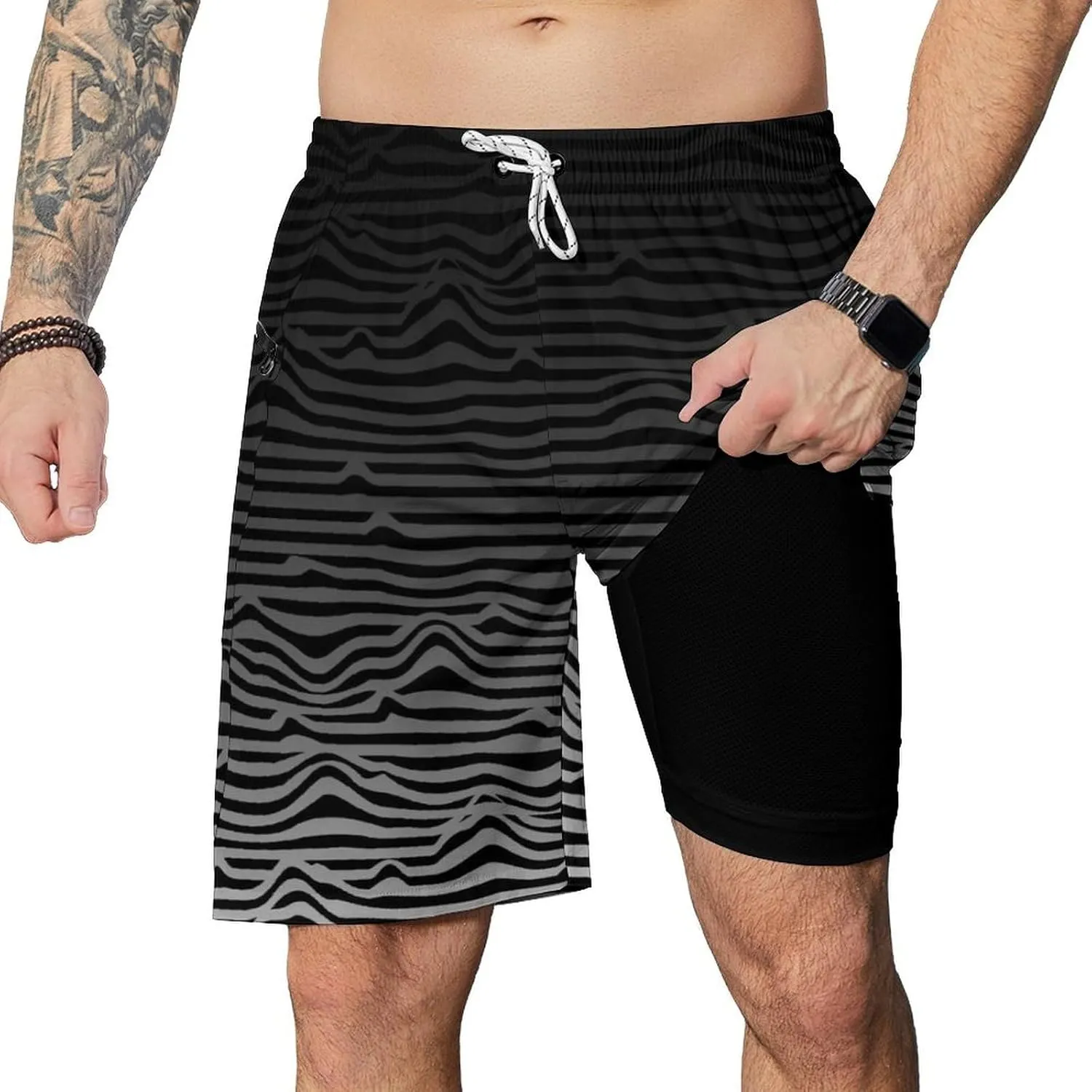 Men's Swim Trunks with Compression Liner Swim Shorts Board Shorts 9 Inch Quick Dry Bathing Suit with Zipper Pockets