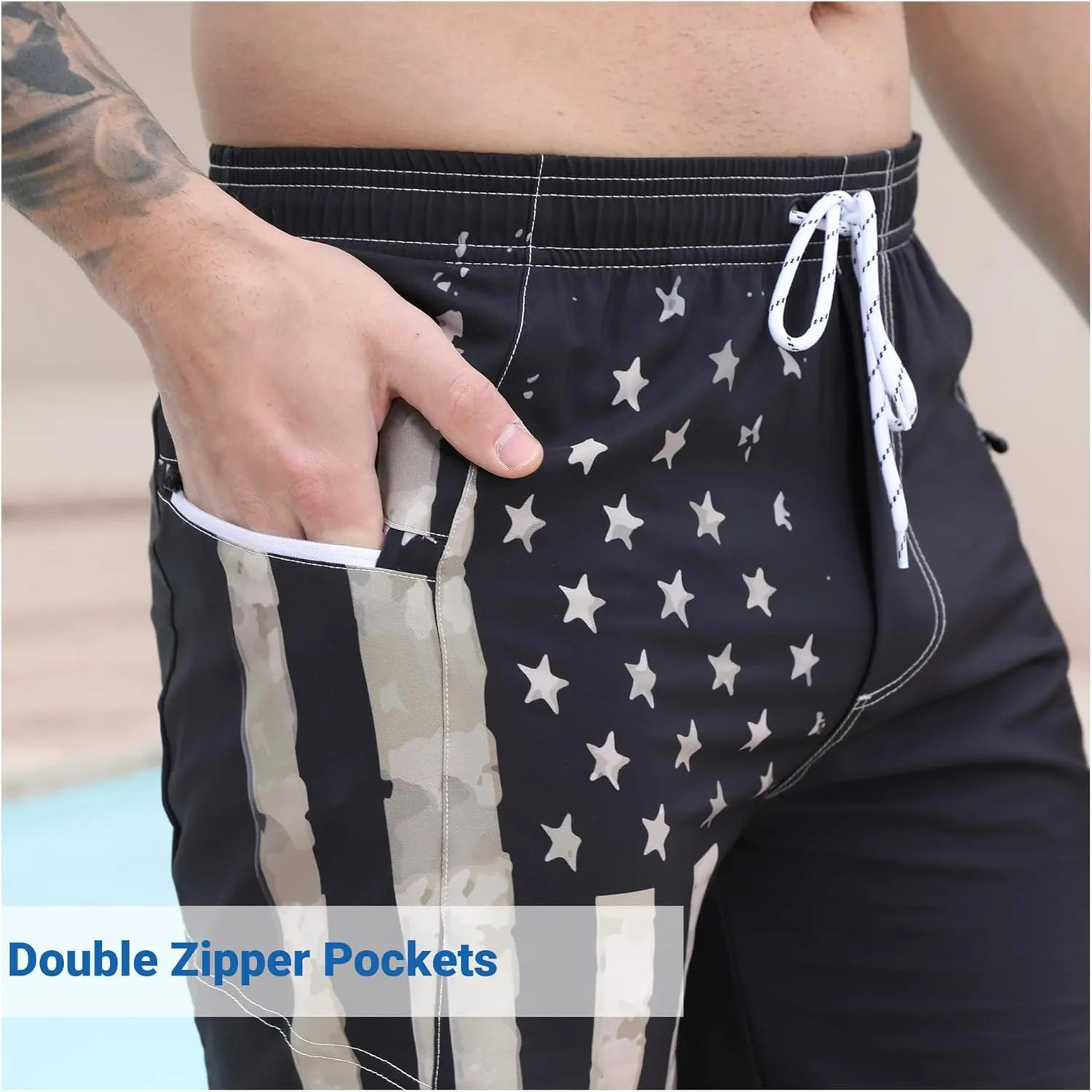 Men's Swim Trunks with Compression Liner Swim Shorts Board Shorts 9 Inch Quick Dry Bathing Suit with Zipper Pockets