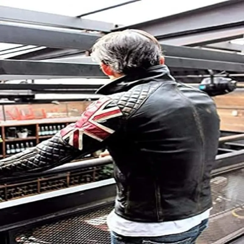 Mens Vintage Cafe Racer UK Flag Quilted Biker Leather Jacket | Motorcycle Jacket for Men