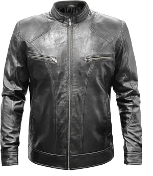 Mens Vintage Motorbike Black Rider Cafe Racer Biker Leather Jacket