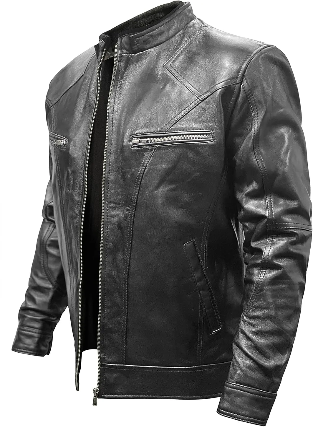 Mens Vintage Motorbike Black Rider Cafe Racer Biker Leather Jacket