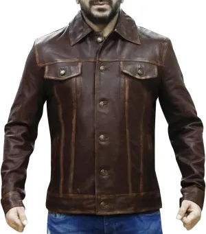 Mens Vintage Style Trucker Leather Jacket Lambskin Classic Fashion Mens Motorcycle Jackets