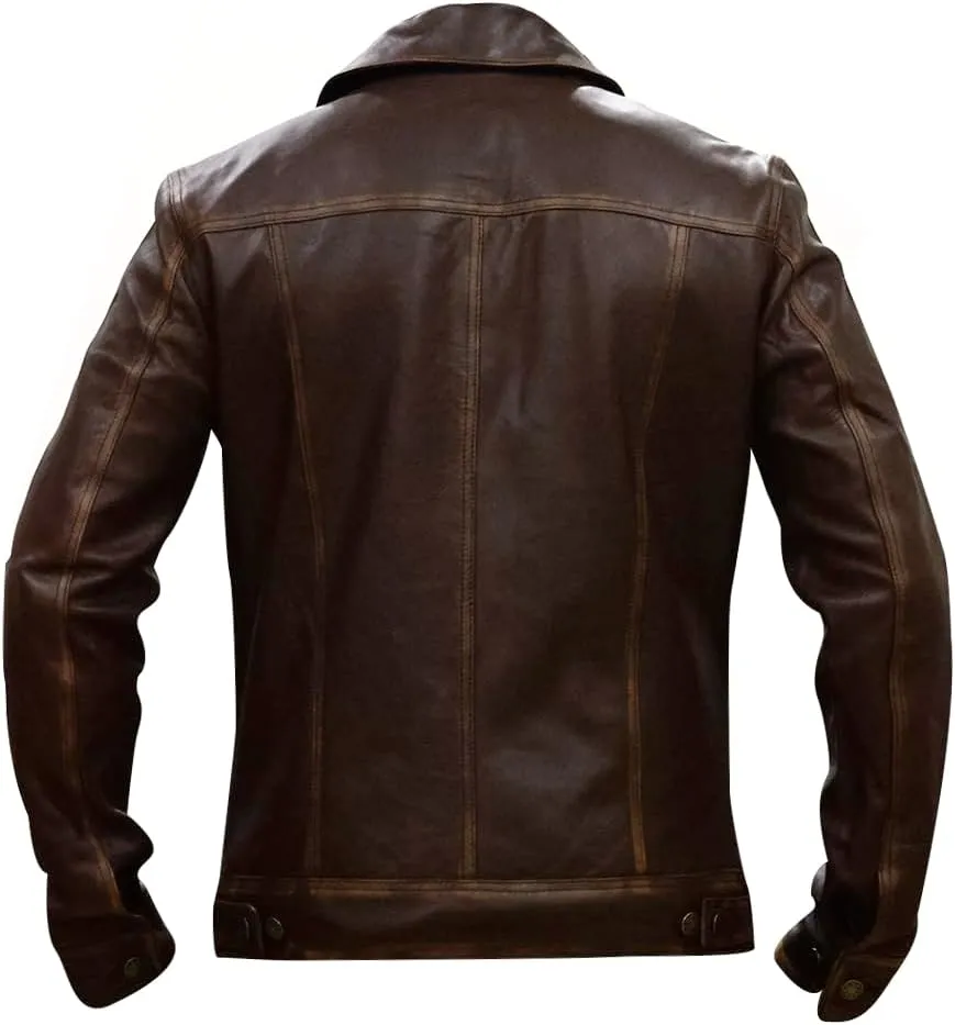 Mens Vintage Style Trucker Leather Jacket Lambskin Classic Fashion Mens Motorcycle Jackets