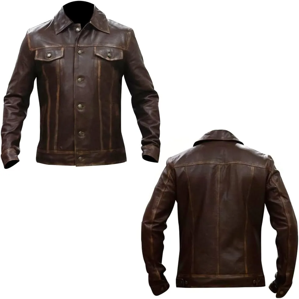 Mens Vintage Style Trucker Leather Jacket Lambskin Classic Fashion Mens Motorcycle Jackets