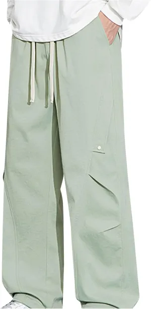 Mens Wide Leg Pants Trendy Loose Fit Casual Pant Plus Size Drawstring Waist Slacks Summer Fashion Trouser with Pocket