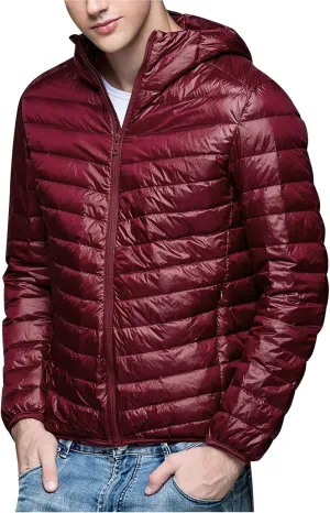 Men's Winter Down Puffer Jacket Packable Lightweight Hooded Down Jacket Warm Windproof Down Puffy Jacket Padded Coats