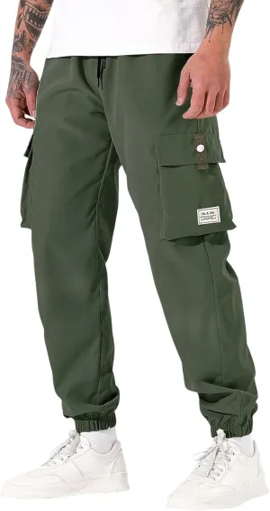 Men's Work Pants Cuffed Casual Slim Fit Stretch Pants with Multi-Pockets