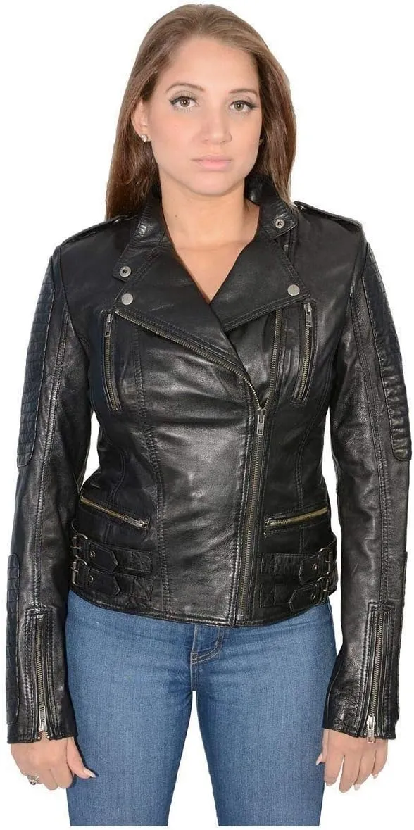 Milwaukee Leather Women's Maiden Aqua Premium Sheepskin Motorcycle Fashion Leather Jacket with Studs SFL2840