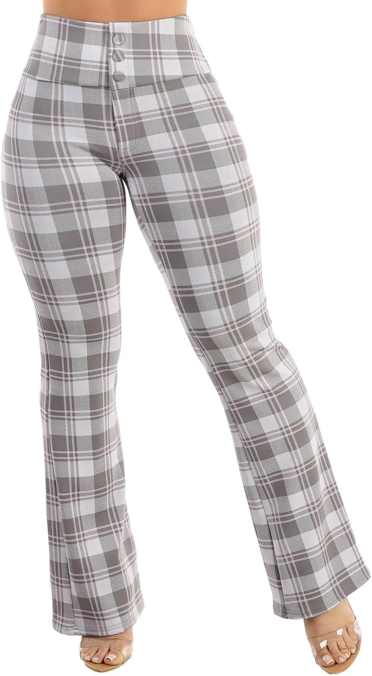 Moda Xpress Women's Juniors High Waist Pull On Stretchy Butt Lifting Black, Plaid, Printed Skinny Pants 10596R