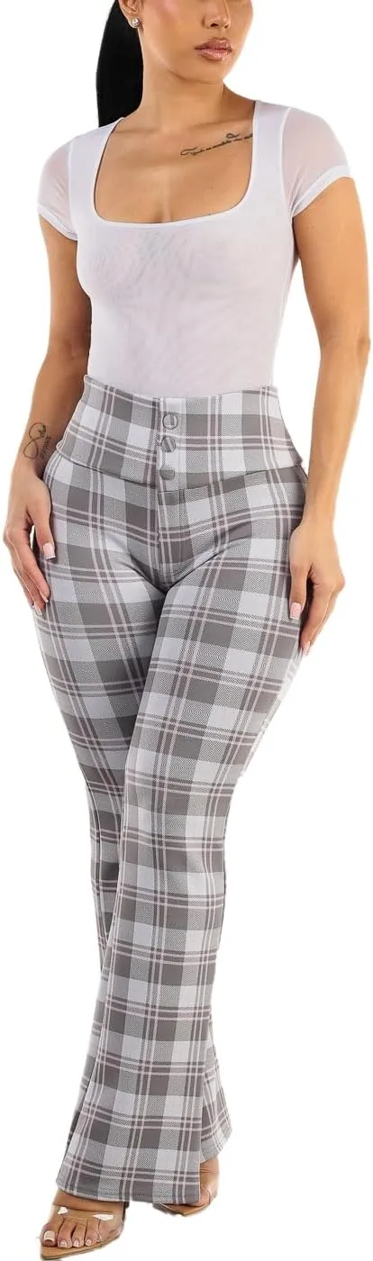 Moda Xpress Women's Juniors High Waist Pull On Stretchy Butt Lifting Black, Plaid, Printed Skinny Pants 10596R
