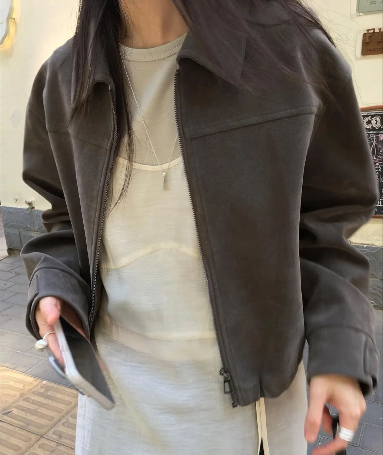 MOLERFO Suede Jacket Y2k Outerwear Faux Leather Cropped Brown Jacket Women Fall Jackets Fashion 2024 Trendy Bomber Jacket