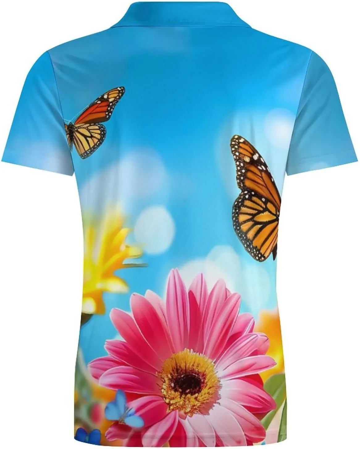 Monarch Butterfly Flowers Spring Men's Polo Shirt Short Sleeve Casual Athletic Quick Dry Golf T-Shirts