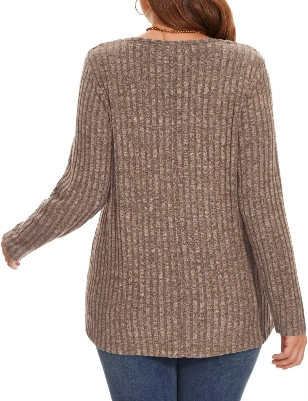MONNURO Plus Size Women's Long Sleeve Sweater Tops V-Neck Loose Fit Dressy Fall Tunic Sweater
