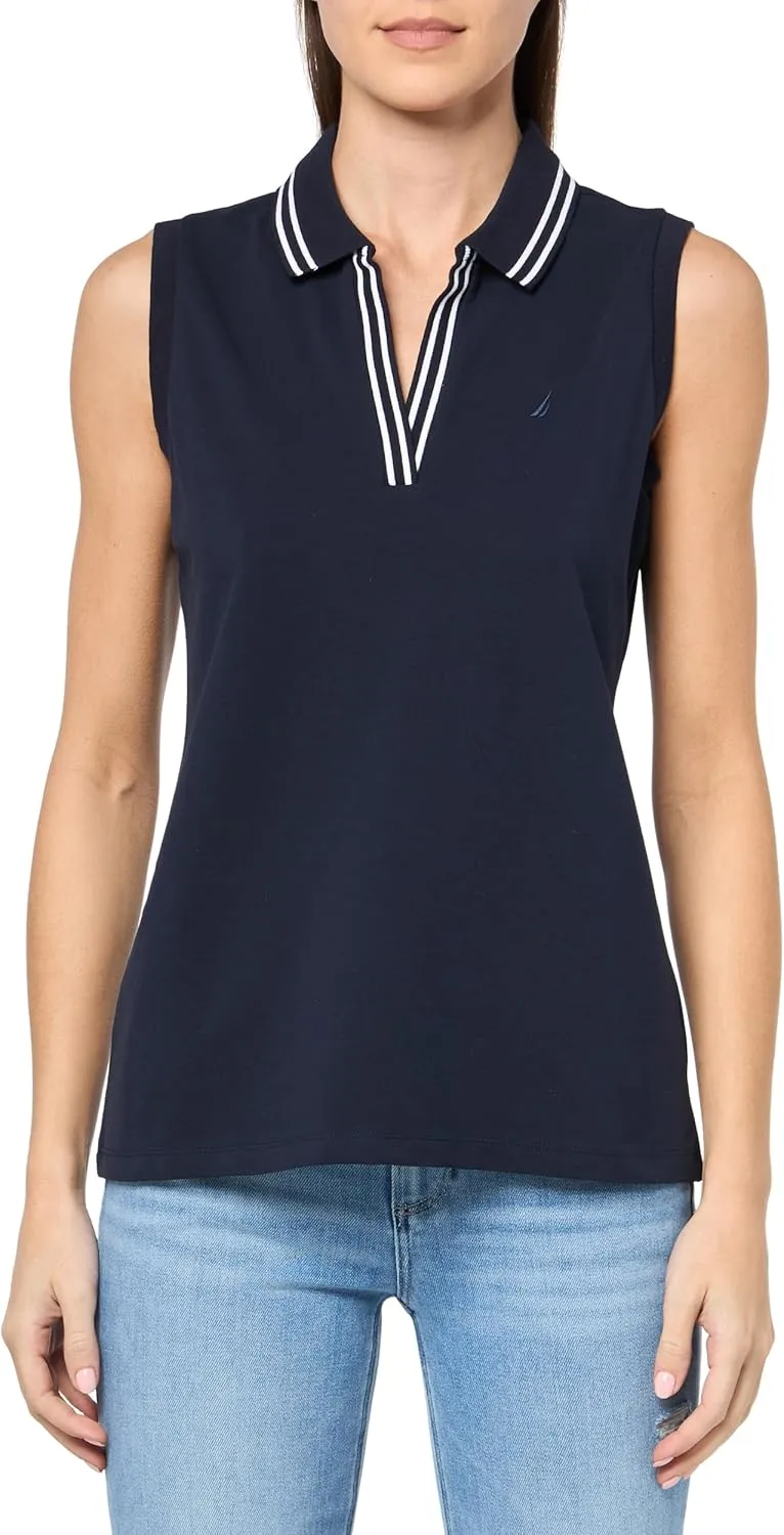 Nautica Women's Solid Sleeveless Johnny Collar Polo Shirt