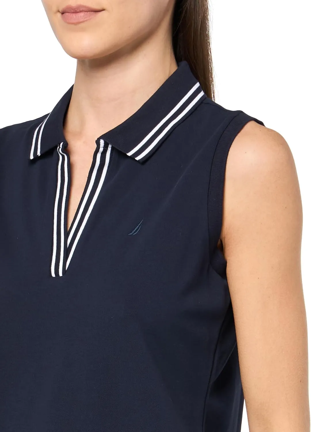 Nautica Women's Solid Sleeveless Johnny Collar Polo Shirt