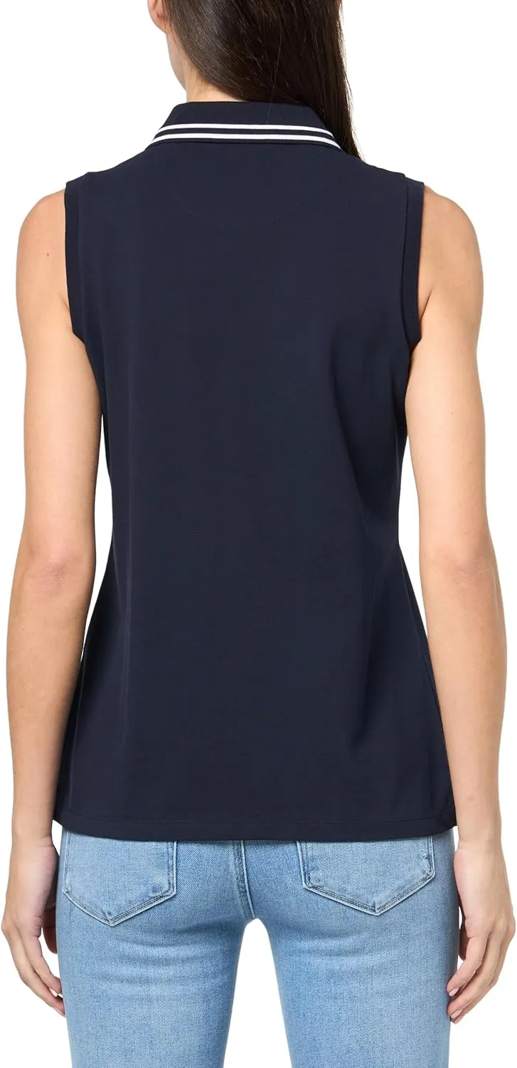 Nautica Women's Solid Sleeveless Johnny Collar Polo Shirt