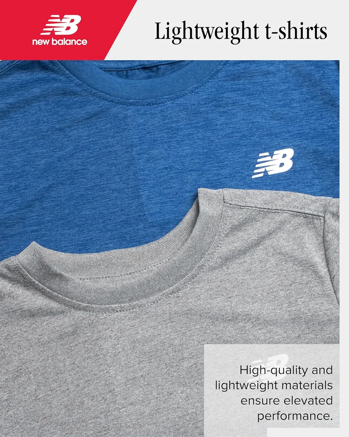 New Balance Boys' Active T-Shirts - 4 Pack Short Sleeve Crew Neck Athletic Performance Dry Fit Shirts for Boys (Sizes: 4-20)