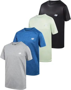 New Balance Boys' Active T-Shirts - 4 Pack Short Sleeve Crew Neck Athletic Performance Dry Fit Shirts for Boys (Sizes: 4-20)