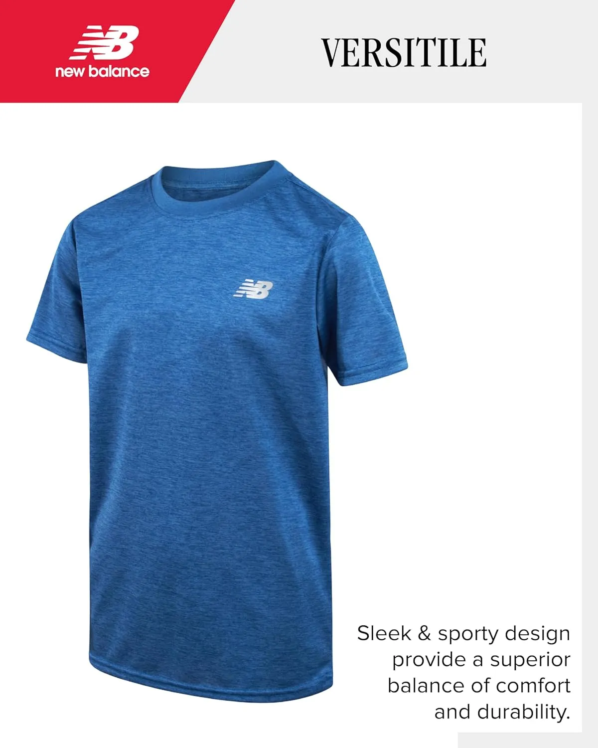 New Balance Boys' Active T-Shirts - 4 Pack Short Sleeve Crew Neck Athletic Performance Dry Fit Shirts for Boys (Sizes: 4-20)