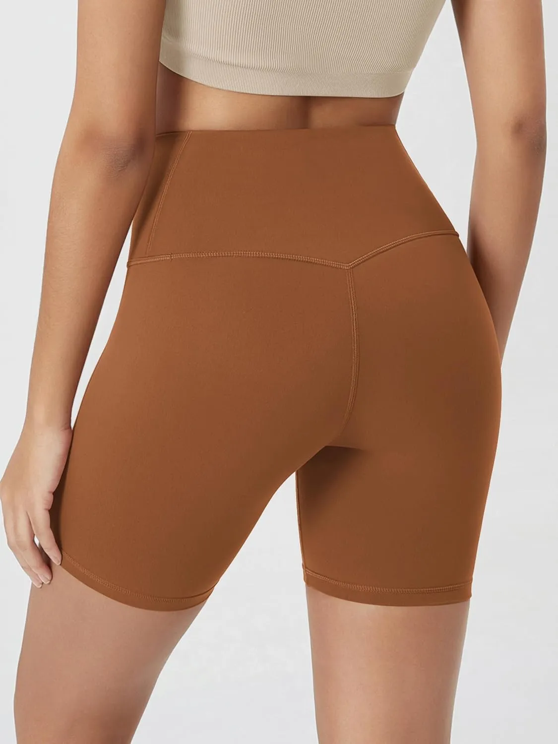 ODODOS Cloud Feeling Crossover Yoga Shorts with Back Pocket for Women, 6" / 8 V High Wasit Lounge Biker Shorts