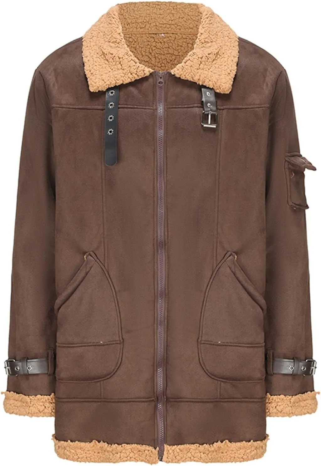 Owl's-Yard Men's Fleece Jacket Winter Turn Down Fur Collar Thick Thermal Coat Windbreaker Leather Motorcycle Bomber Jacket