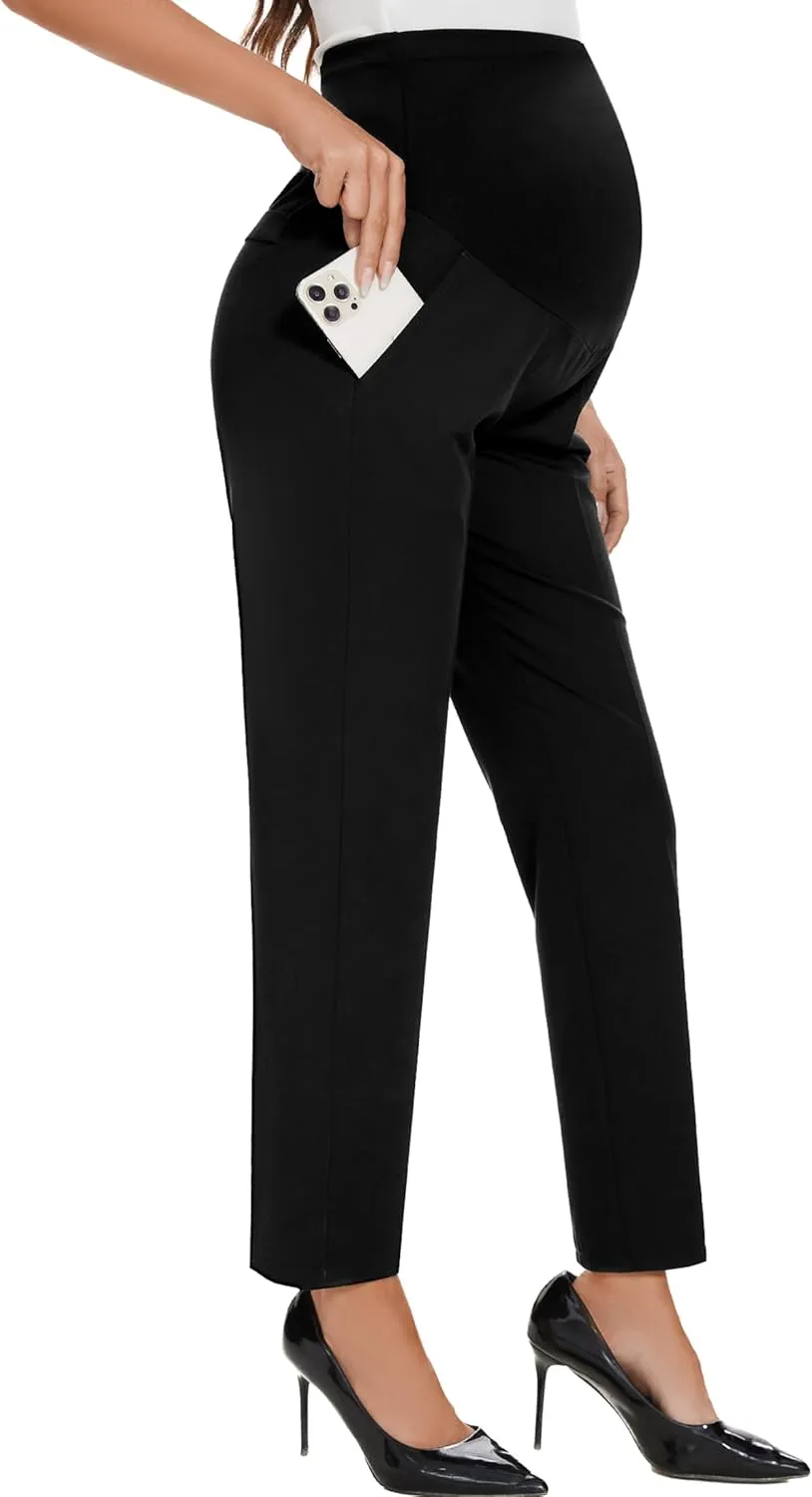 PACBREEZE Women's Maternity Pants for Work Capris Casual Comfort and Style Ankle Pants