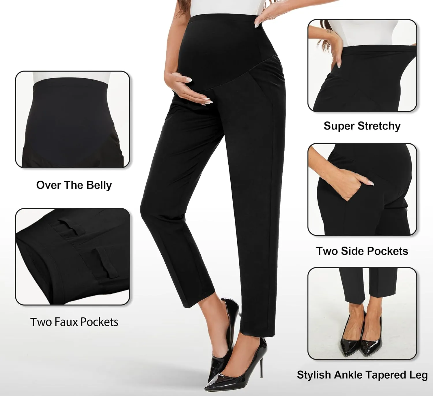 PACBREEZE Women's Maternity Pants for Work Capris Casual Comfort and Style Ankle Pants