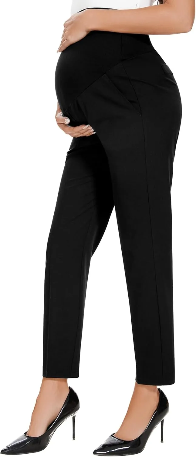 PACBREEZE Women's Maternity Pants for Work Capris Casual Comfort and Style Ankle Pants