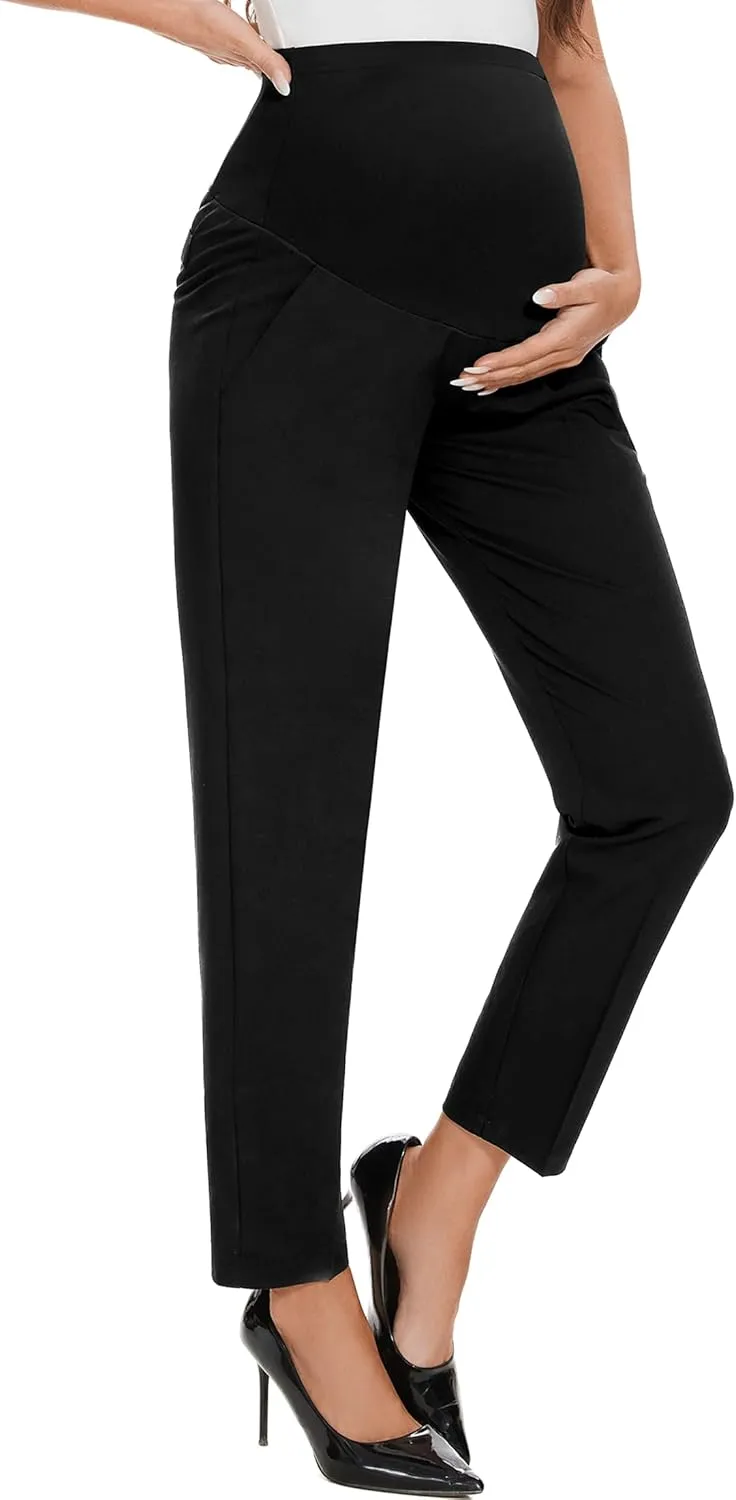 PACBREEZE Women's Maternity Pants for Work Capris Casual Comfort and Style Ankle Pants