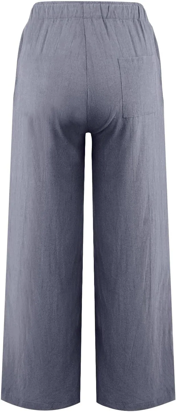 Pants for Women, Linen Pants Wide Leg Straight Drawstring High Waisted Palazzo