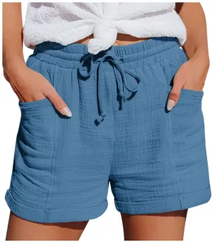 Pants for Women Lounge Elastic Waist Solid Color Pants Fashion Loose Drawstring Wide Leg Shorts with Pockets