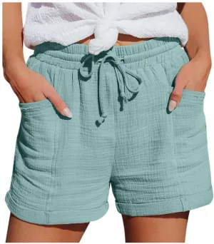 Pants for Women Lounge Elastic Waist Solid Color Pants Fashion Loose Drawstring Wide Leg Shorts with Pockets