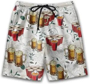 Party Mens Swim Trunks - Beer Swimming Trunks for Men - Tropical Drawstring Beach Shorts, Mens Swim Shorts S31.1