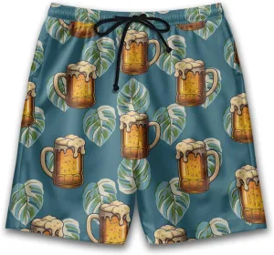 Party Mens Swim Trunks - Beer Swimming Trunks for Men - Tropical Drawstring Beach Shorts, Mens Swim Shorts S31.1