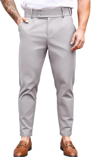 PASLTER Mens Chino Pants Slim Fit Flat Front Stretch Skinny Tapered Dress Pants Casual Trousers