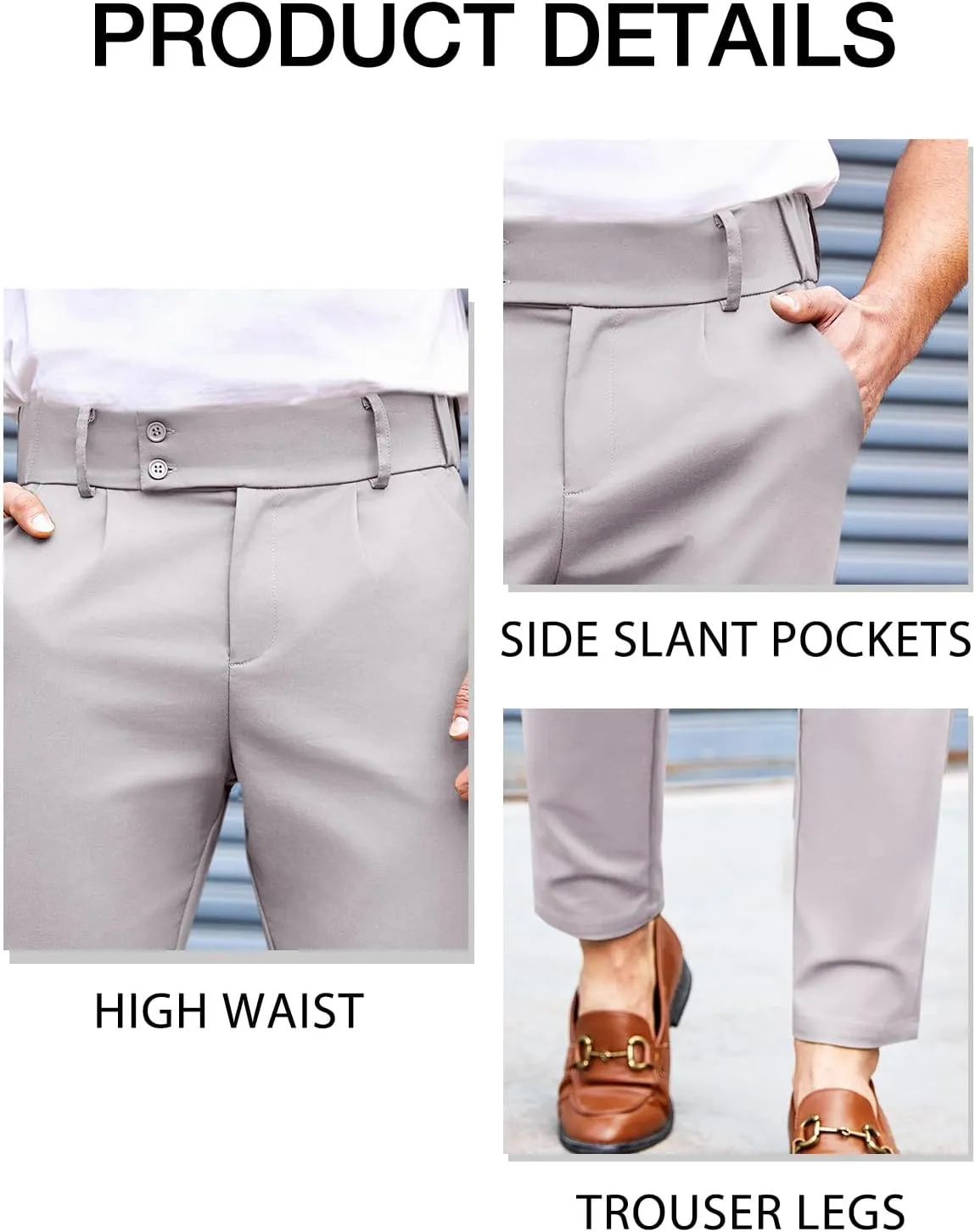 PASLTER Mens Chino Pants Slim Fit Flat Front Stretch Skinny Tapered Dress Pants Casual Trousers