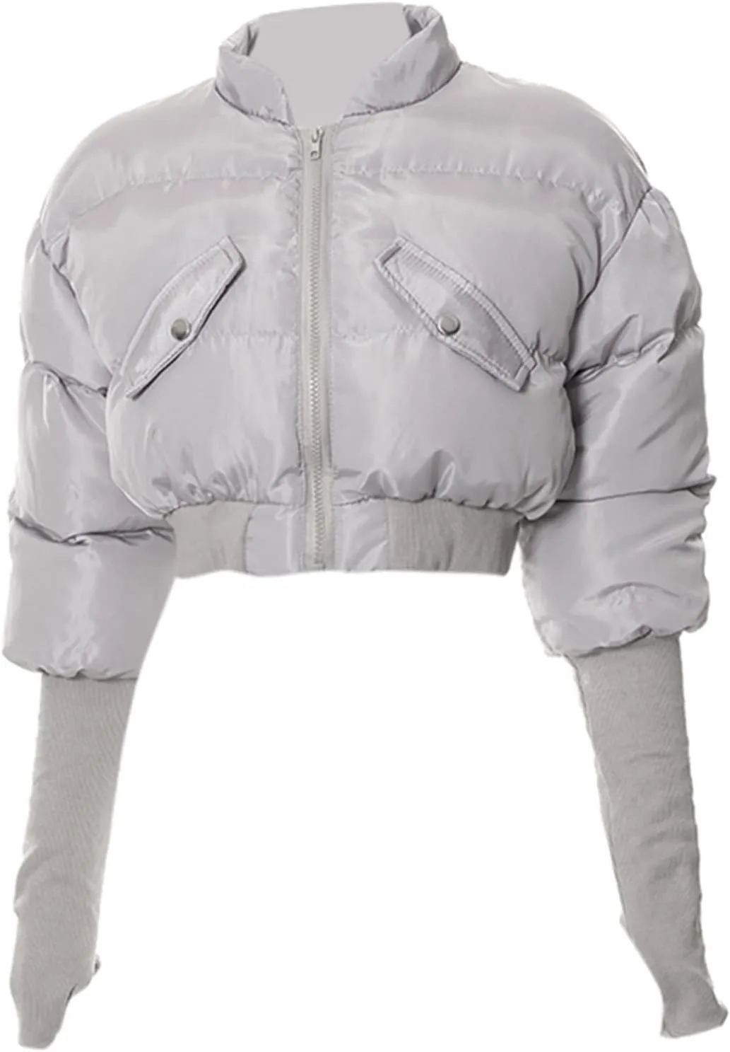 PEHMEA Women's Cropped Puffer Jacket Winter Short Padded Quilted Down Coat with Gloves